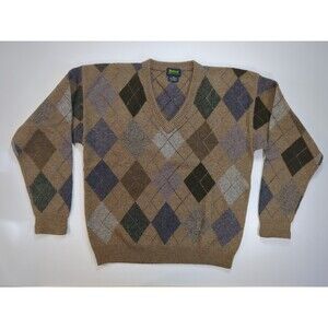 VTG Byford Argyle V Neck Sweater Mens XL Brown 100% Lambswool Classic Preppy